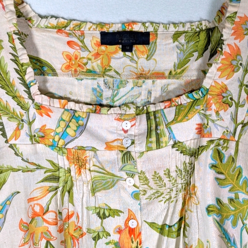Rachel Roy Floral Print Linen Blend Top M - Picture 2 of 4